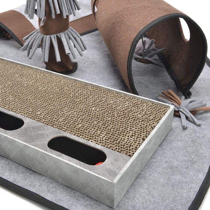 CanadianCat Company | Ultimate Cat Carpet Activity Carpet Calvin Grey/Brown, Intelligence Toy Cat Play Mat, Cat Activity Play Carpet, approx. 90 x 90 x 20 cm
