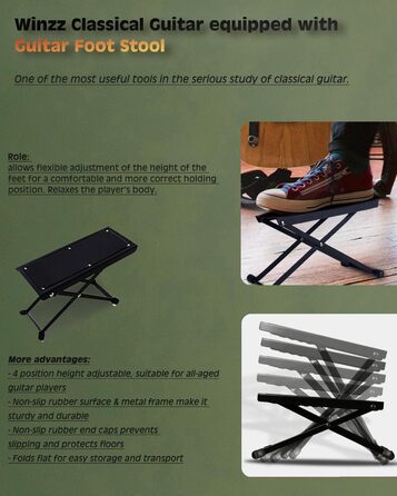 Класична гітара Winzz 4/4 для дорослих та дітей (від 11 років), набір для початківців - Чорний глянцевий (39 дюймів), 3/4 - Червоний