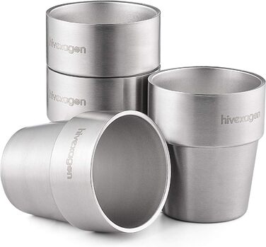Hivexagon 300ml Set of 4 Double-Walled Stainless Steel Cups - Ideal for Cold Drinks - Dishwasher Safe HG515