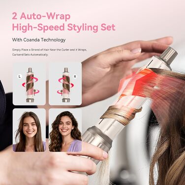 Atopskins 7-в-1 Airstyler: професійний набір для укладки волосся, 110000 обертів/хв, 1400 Вт. Фен-щітка, плойка для локонів, випрямляч, іонізація. Об'єм, сушка, випрямлення, локони (Золотий)