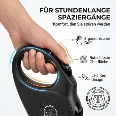 Висувна поводок для собак HUND IST KÖNIG 5м для малих та великих собак | Міцний поводок з комфортною ручкою | Білий | Чорний (M, 5м, до 25кг)