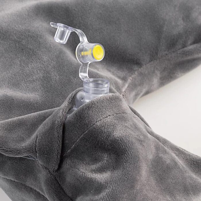 Надувна подушка для подорожей з м'якого велюру - підтримка шиї для авто, літака, поїзда, офісу. Сіра, з сумкою.