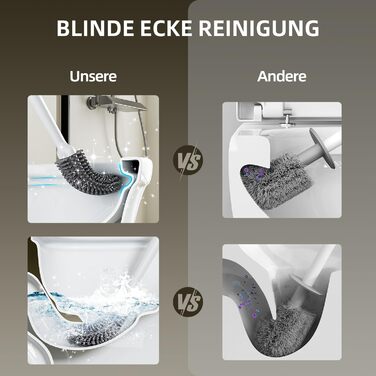 Щітка для унітазу ASOBEAGE з силікону: гнучкий наконечник, ручка з нержавіючої сталі, настінний кріплення, швидковисихаючий тримач для чищення ванної кімнати (Чорний) (Ширина 3 см, 1 шт.)