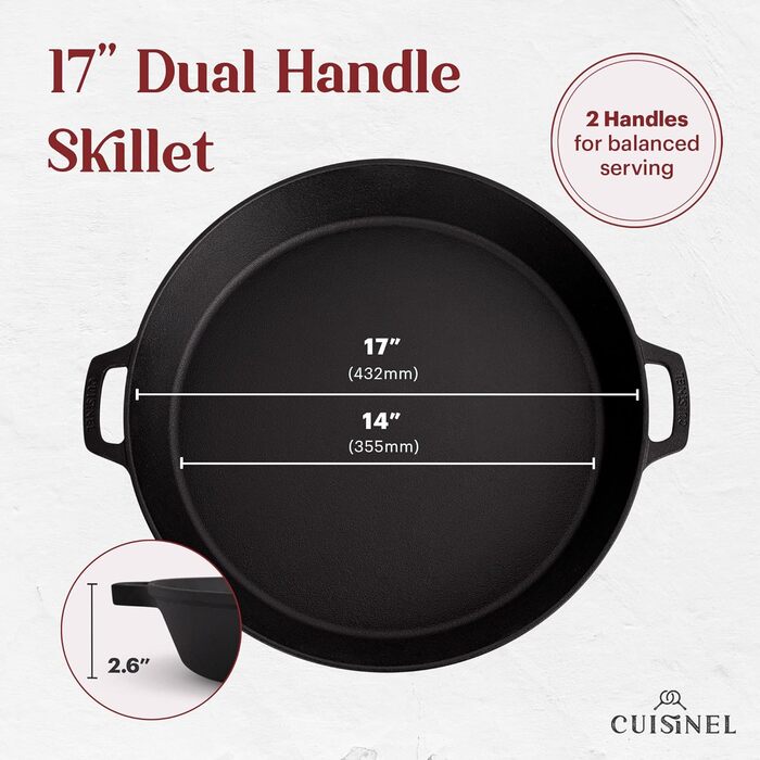 Набір сковорідок Cuisinel з чавуну, 15.2 см + 20.3 см + 25.4 см + 30.5 см + скляна кришка + силіконові ручки-тримачі – попередньо обпалена сковорода – посуд для приготування в духовці та на плиті, використання в приміщенні та на вулиці