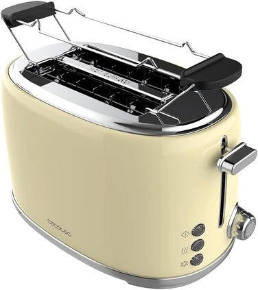 Тостер Cecotec Toaster 2 Scheiben Retro Beige, 980 Вт, 2 слоти, нержавіюча сталь, регулювання потужності, піддон для крихт