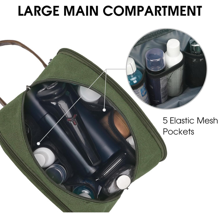 Чоловіча дорожня косметичка WANDF з канвасу, водонепроникна, зелена