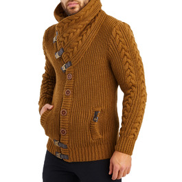 Чоловічий светр Leif Nelson з коміром-шарфом, Slim Fit, зимовий/літо, модель LN7080, колір Camel,Розмір: M