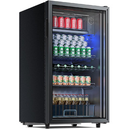 Холодильник для напоїв TriumphKEY, 85 літрів з LED-підсвіткою, скляна дверцята, 3 полиці та відділення для пляшок (сода, пиво, вино)