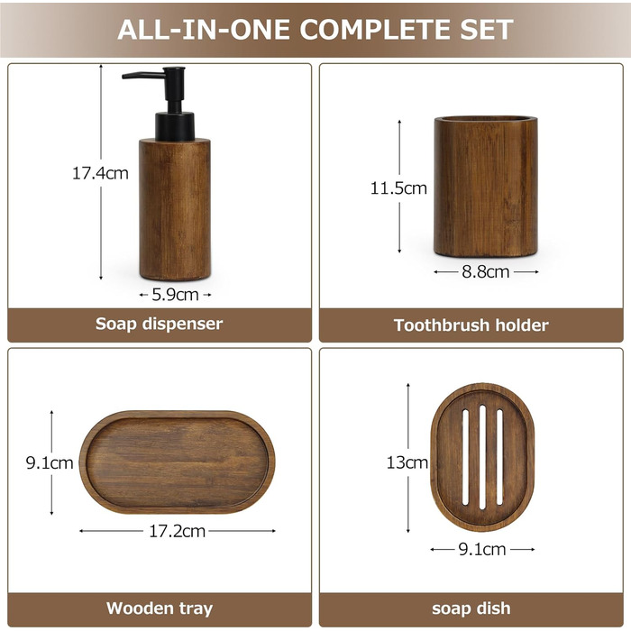Набір аксесуарів для ванної кімнати, 4 шт., бамбук, карбонізований, ручної роботи, японський стиль