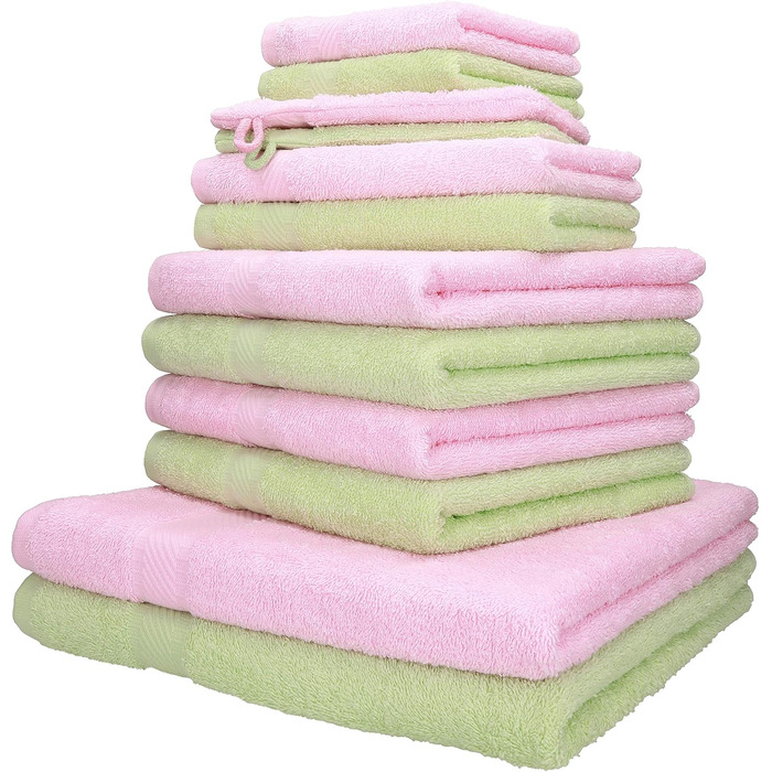 Набір рушників Betz Palermo 12 шт. з 100% бавовни (2 великі, 4 середні, 2 маленькі, 2 для обличчя, 2 для рук) Petrol/Stone (Рожевий/Зелений)