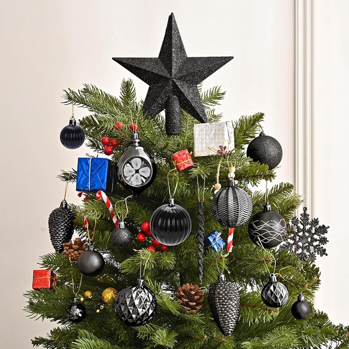 100 шт. прикраси на ялинку, чорні кулі для ялинки, набір прикрас з верхівкою для ялинки, шматостійкі прикраси для ялинки