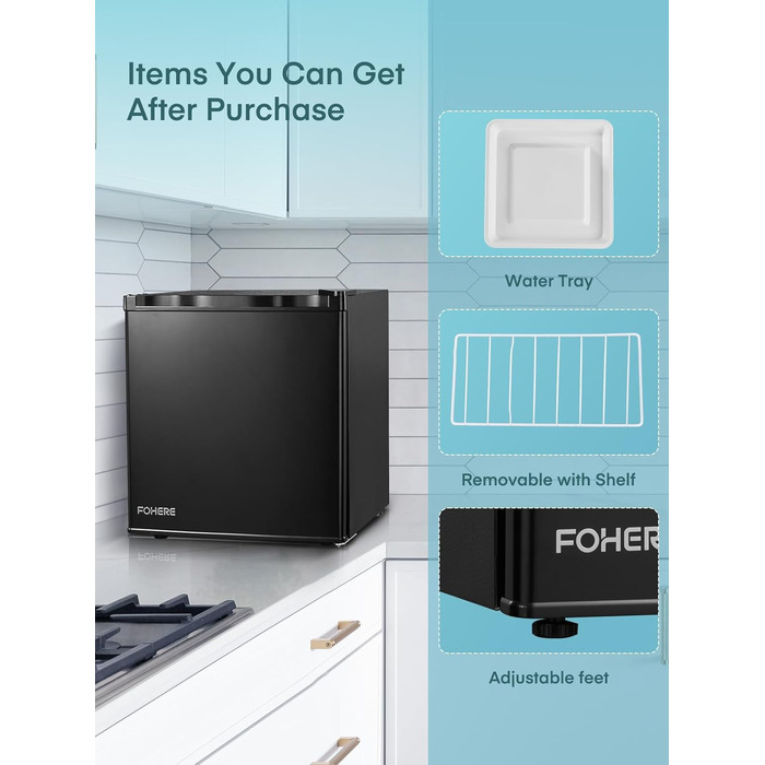 Міні-холодильник FOHERE 46L з відділенням для льоду | Компактний холодильник | Регулювання температури, енергозбереження, тиха робота | Холодильник для напоїв, ідеальний для офісу, кемпінгу та геймінгу | Змінний бік відкривання дверцят | Чорний