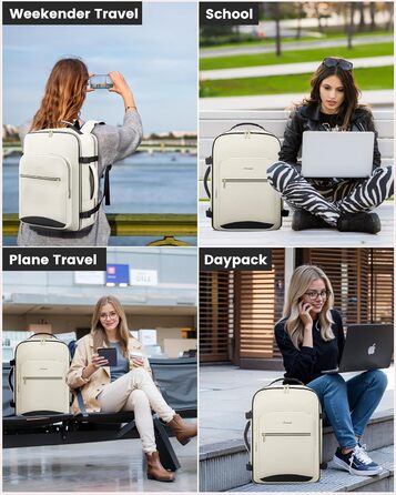 Рюкзак LOVEVOOK для ручної поклажі в літак, 40L, великий, для жінок, валіза-рюкзак, водонепроникний, для ноутбука 17 дюймів, для подорожей, бізнесу, роботи, відпочинку, хайкінгу, weekend (M, Бежевий+чорний)