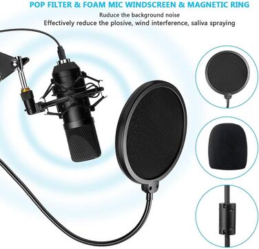 Мікрофон конденсаторний Diealles Shine для запису, подкастів та стрімінгу. Комплект з кріпленням, штативом та поп-фільтром. 192KHz/24 Bit