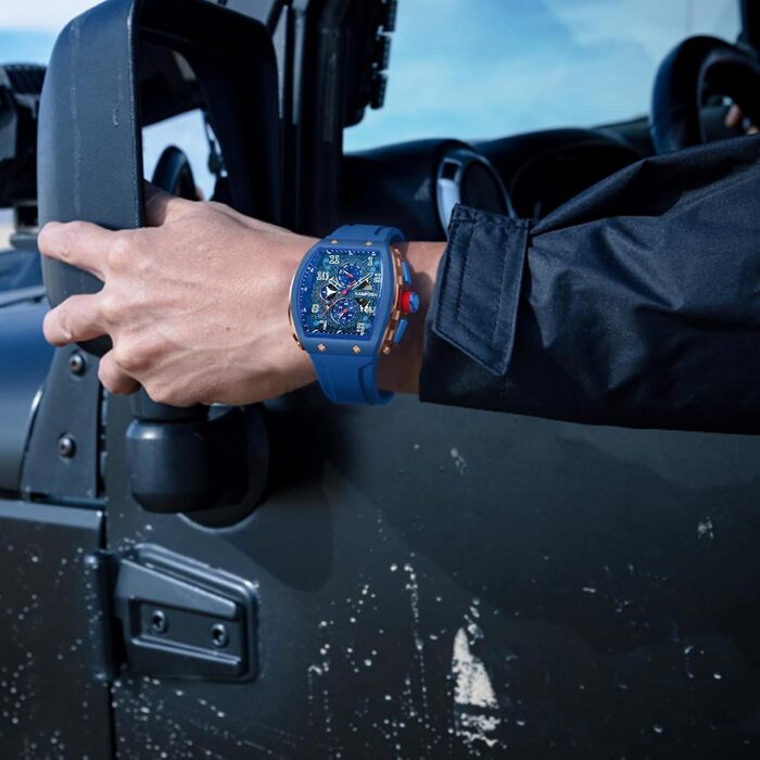 HANPOSH Годинник чоловічий на зап'ясті Аналоговий кварцовий годинник Водонепроникний спортивний годинник Arc Тактичний годинник (Синій, Золотий)