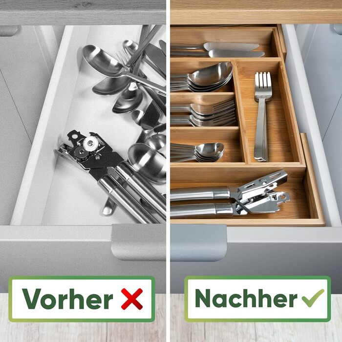 Loco Bird Cutlery Box for Drawers - 5 to 7 Compartments - Extendable Bamboo Cutlery Insert for Drawers - Drawer Organizer Kitchen - Drawer Insert Kitchen - Cutlery Organizer Drawer