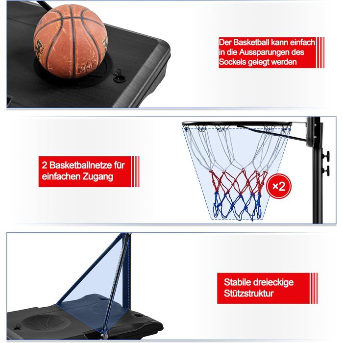 Yaheetech Adjustable Height Basketball Stand with Wheels - Portable Basketball System with Fillable Base - Indoor/Outdoor Basketball Hoop, 264cm