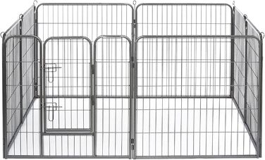 Lionto Загін для цуценят та дрібних тварин з міцного металу, 80x80 см, розширюваний загін для цуценят у квартиру, огорожа для собак у сад, з дверцятами з замком, стійкий до погодних умов, 8 елементів (розмір 3: Ш 77 см / В 100 см)