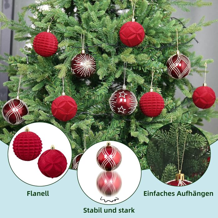 Гайонг Новорічні кулі для ялинки, 16 шт, Червоні новорічні кулі, Декорації для ялинки, для святкування Різдва з родиною та друзями. Червоний, 16 шт.