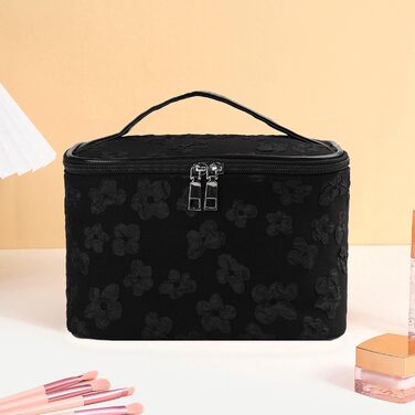 Косметичка для дівчаток та жінок, органайзер для макіяжу, чорна косметичка з відділенням для пензлів - подарунок