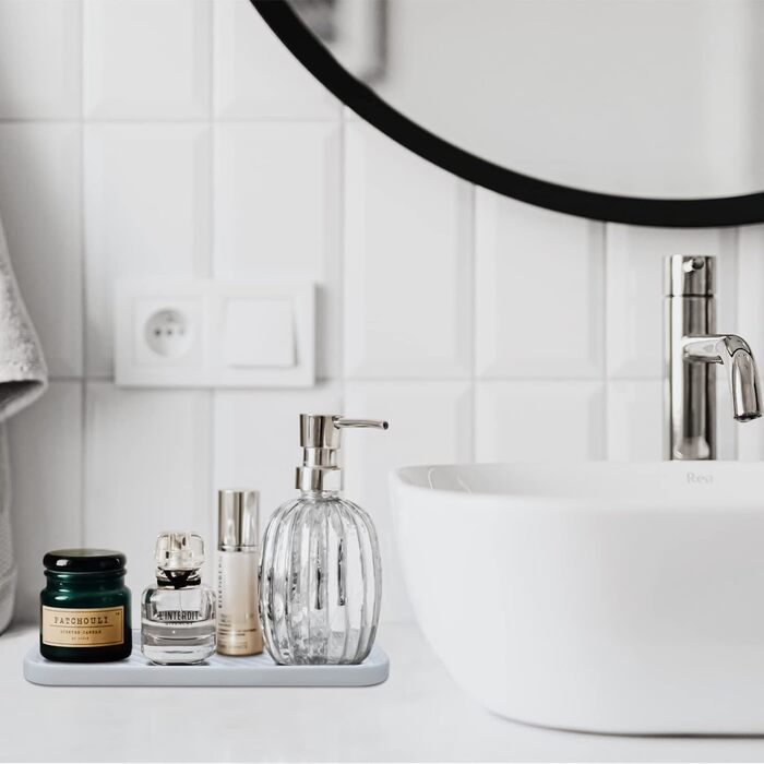 Тримач для мила з силікону для раковини, органайзер для кухні, ванної, туалетного столика, столу, зберігання губки, мила, щітки, макіяжу, пляшки, довговічний, 2 шт (23.5 x 9.5 x 1.4 см, Білий)