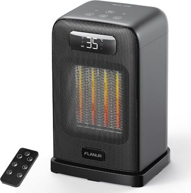 Портативний обігрівач FLANUR з термостатом, 1500W, PTC-кераміка, ECO-режим, 2-в-1, цифровий дисплей, таймер 12 годин, тихий (35dB), білий, 1 шт + 2 режими (чорний)