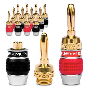 Комплект бананових роз'ємів NEXMEX для акустичних кабелів, позолочені 24K, для HiFi ресиверів та колонок, 14 шт (7 пар)