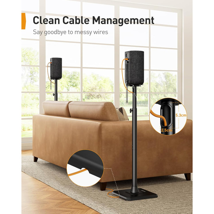 Підставка для колонок Perlegear PGSS12 - пара, регульована висота 83.8-106.7 см, для сателітів, з кабелеуправлінням, 6 кг