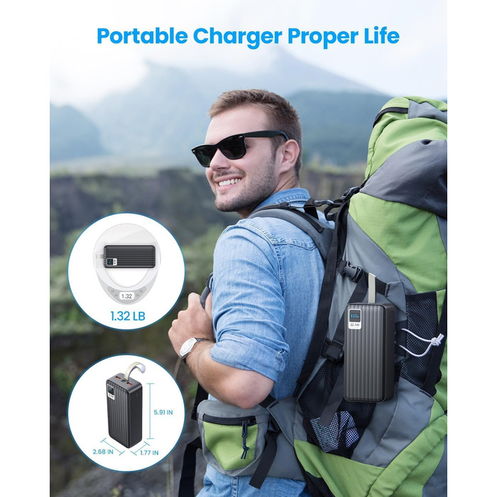 Портативний зарядний Power Bank 50000mAh з Quick Charge 3.0 та PD 22.5W, 4 виходи USB та 3 входи, велика ємність для iPhone, Samsung, iPad та інших пристроїв