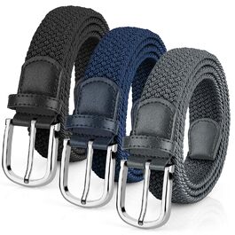 Плетені чоловічі ремені 3 шт., унісекс, еластичні пояси з тканини для чоловіків та жінок. Зручні для повсякденного носіння, міцні, довжина 130 см, чорний+синій+сірий