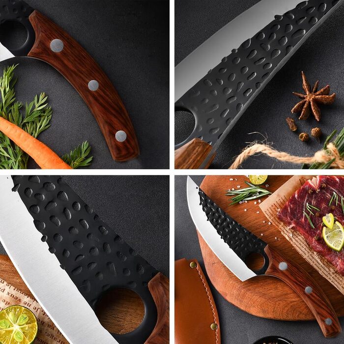 2-Piece Chef Knife Set, Kitchen Knives with Leather Sheath - Hand-Forged Chef Knives, Perfect for Slicing, Japanese Sharp Knife for Home (2 Pieces)