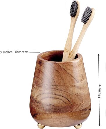Folkulture Bathroom Toothbrush Holder, Modern Wooden Toothbrush and Toothpaste Holder (Natural)