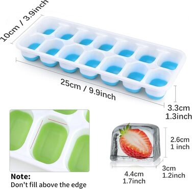 Силіконові форми для льоду з кришкою, BPA-free, набір 8 шт. (стакабельні), для коктейлів, віскі та кави, сертифікація LFGB, синій та зелений кольори