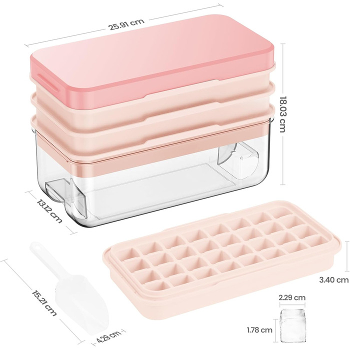 Форма для льоду PHINOX на 64 кубики з контейнером, кришкою та лопаткою, BPA-free, рожева