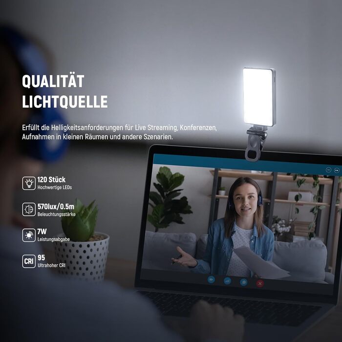 NEEWER LED світло для селфі та татуювань BL120B - сумісне з iPhone, з кліпсою, CPL фільтром, штативом та тримачем для телефону, для фото та відео