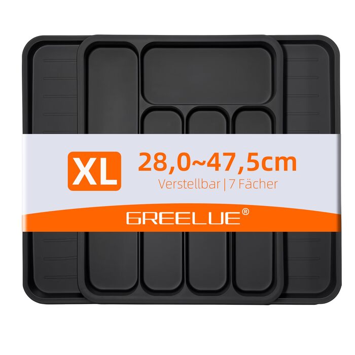 Органайзер для столових приборів в шухляду (28-47.5 см, XXL, чорний) - Розсувний лоток для ложок, виделок, ножів