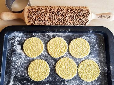 KLETTERBLUMEN Rolling Pin. Rolling pin with flowers for homemade pastries and ceramics. Engraved rolling pin with pattern for DIY kitchen, dough & cookies by Algis Crafts