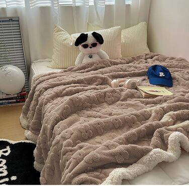 Плед Sherpa-Fleece з надяганням, двосторонній, плюшевий, м'який, сітка-фланелевий, для дивана, ліжка, 150 x 200 см, сірий-блакитний