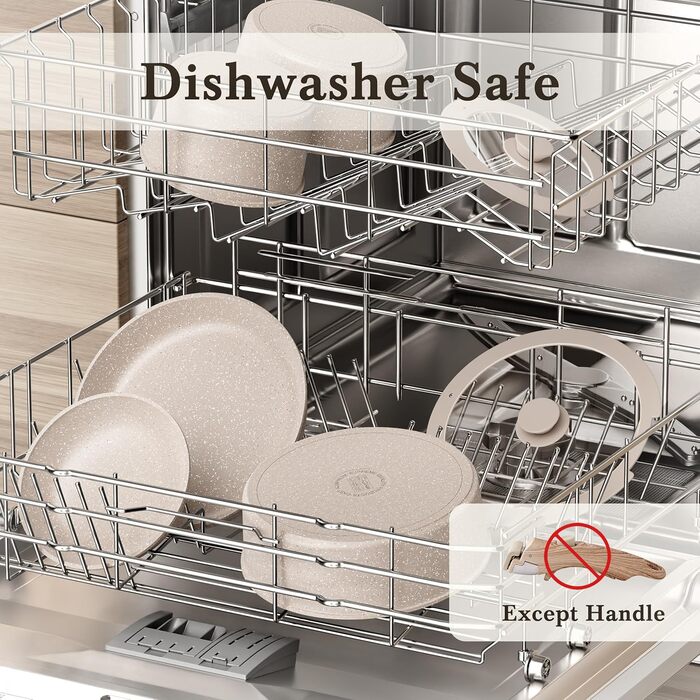 Набір посуду RIOVARM з індукційним дном, 15 предметів: каструлі та сковороди з антипригарним гранітним покриттям та знімними ручками, кришки з силікону. Без PFOA.