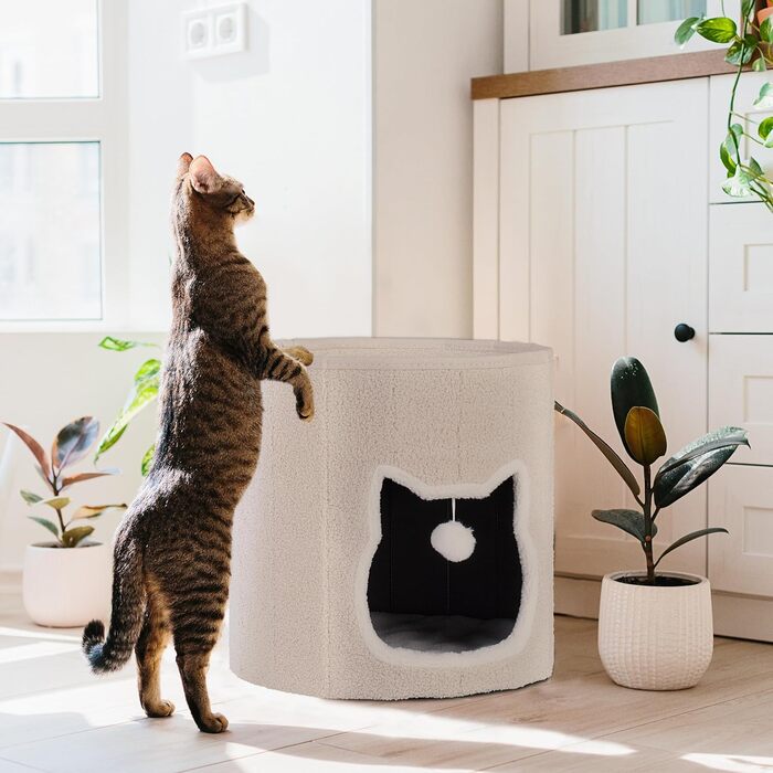 Будиночок для кота Relaxdays з подушкою та іграшками, бежевий, 40x39 см