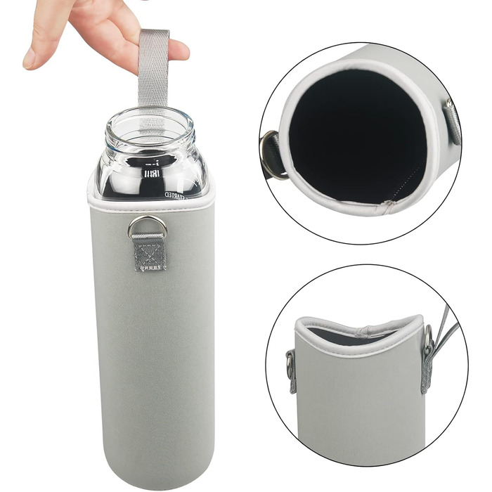 Drinking bottle, glass water bottle with straw and time markings, 900 ml, bottle with neoprene sleeve, gradient color, blue