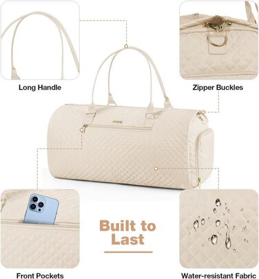 Сумка-органайзер для подорожей 2в1 для жінок, велика складана дорожня сумка Weekender з 6 органайзерами для одягу та відділенням для взуття, спортивна сумка для авіаперельотів, ручна поклажа, чорна (4.beige, 50L)