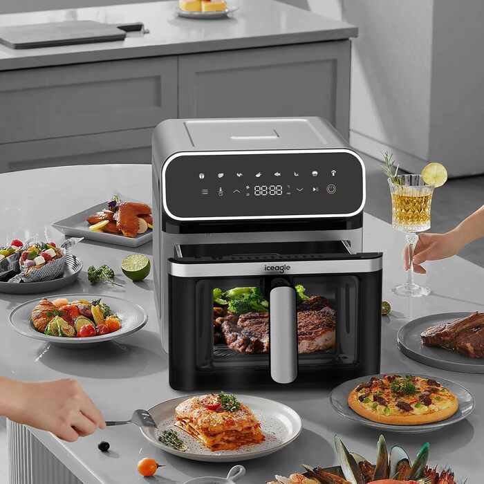 iceagle Hot Air Fryer 6.7 L Airfryer XXL - Air Fryer Without Oil | 2200W Hot Air Fryer with 8 Cooking Programs, Digital Display, with German Recipe Book