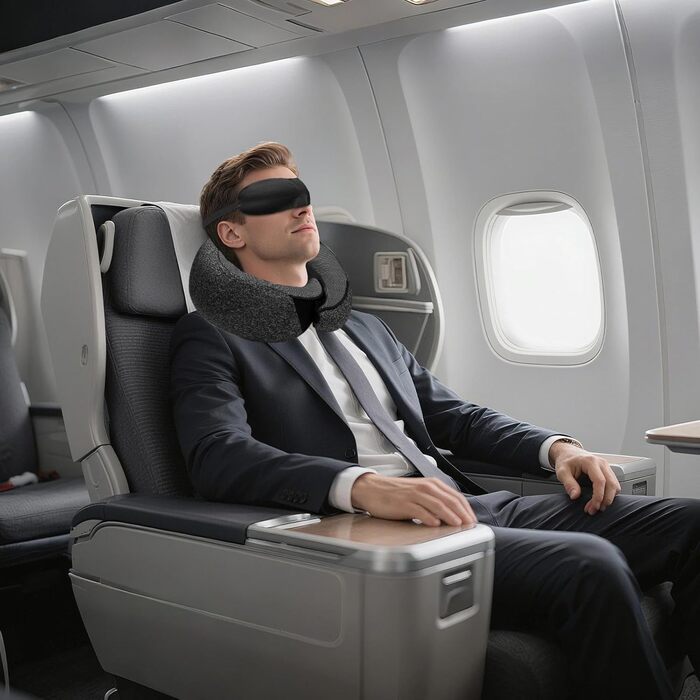 Подушка для подорожей з ефектом пам'яті Flugzeug Memory Foam: анатомічна, з навушниками, маскою для сну та чохлом для перенесення. Подушка для літака, авто, кемпінгу.