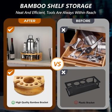 12-Piece Cocktail Shaker Set, 750ml Stainless Steel Cocktail Set with Bamboo Stand & Recipe Book, Cocktail Shaker Set, Gift for Men, Women (Home Bar, Party, Wedding)