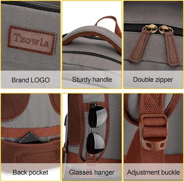 Tzowla Canvas Laptop Rucksack, Sailing Fabric Travel Backpack, Unisex Travel Bag, Work Backpack for 15.6 inch Laptop, Book Bag with USB Charging Port, (17.3 inch, Khaki)
