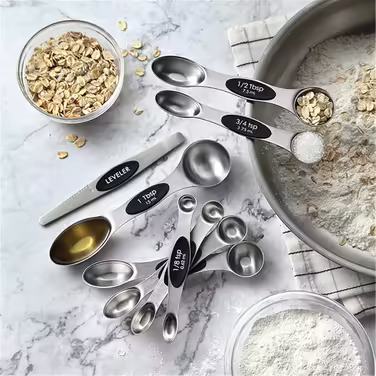 Stainless Steel Double-Head Measuring Spoon 8-Piece Set - Spice Scale Measuring Spoons, Magnetic Measuring Cups, Scraper, Baking Tool for Baking, Cooking, Kitchen (Color: Black, Size: One size)
