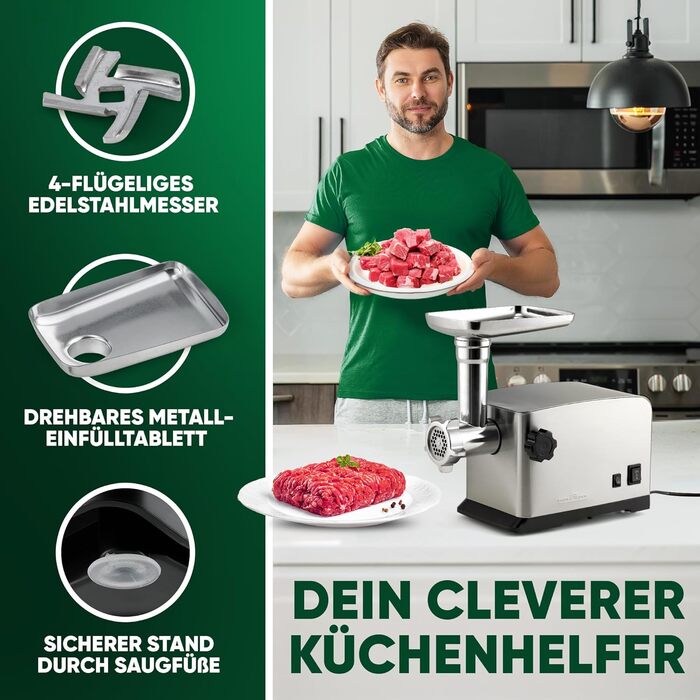 Електричний м'ясорубка ProfiCook PC-FW 1272 з насадкою для печива та ковбасних виробів | 1200W, нержавіюча сталь (2024)