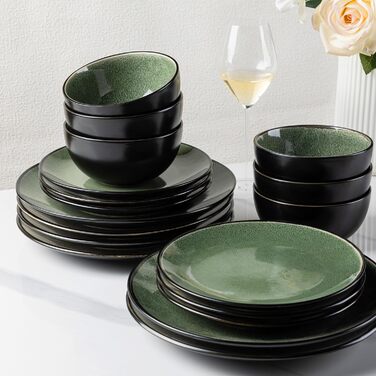 Набір посуду GBhome з реактивної глазурі для 6 осіб (18 предметів), ручна робота, кераміка, безпечний для мікрохвильовки та посудомийної машини, набір тарілок та мисок