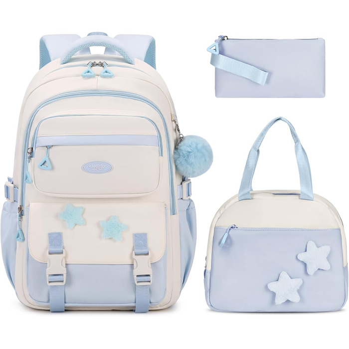 Шкільний рюкзак для дівчинки Lässig 3 в 1: рюкзак, ланчбокс, пенал. Підходить для 2-5 класів. Набір для підлітків та дітей. Колір: блакитний